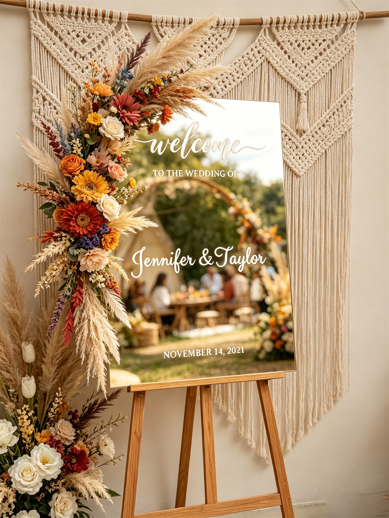 Mirror acrylic welcome signs, golden mirror wedding direction signs, custom wedding direction signs, ceremony welcome signs